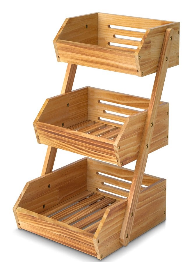 Merysen 3 Tier Wooden Fruit Basket For Kitchen, Bread Vegetable Fruit Basket Bowl Stand, Farmhouse Fruit Bowl for Countertop, Large - Image 1