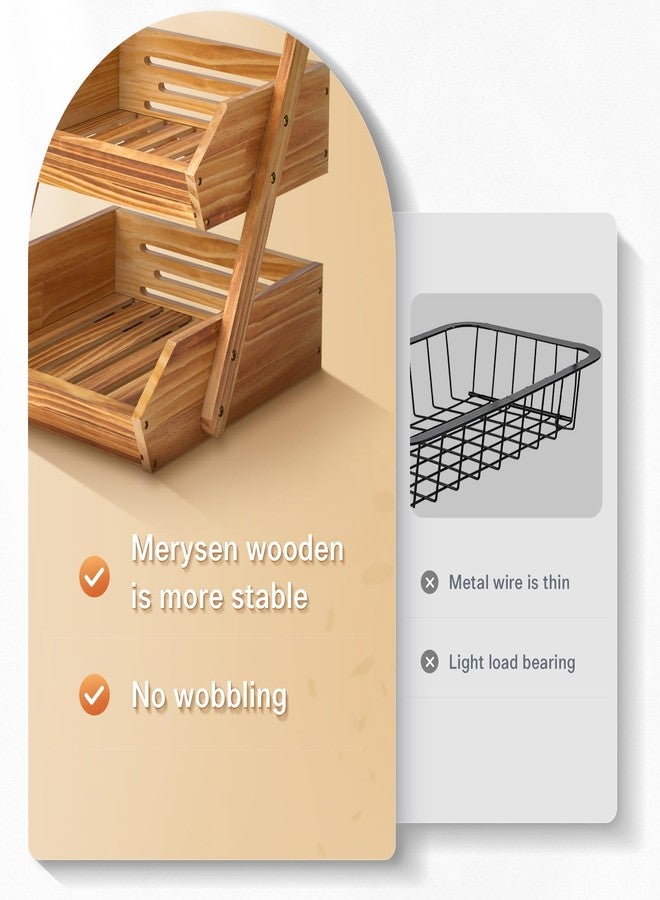 Merysen 3 Tier Wooden Fruit Basket For Kitchen, Bread Vegetable Fruit Basket Bowl Stand, Farmhouse Fruit Bowl for Countertop, Large - Image 2