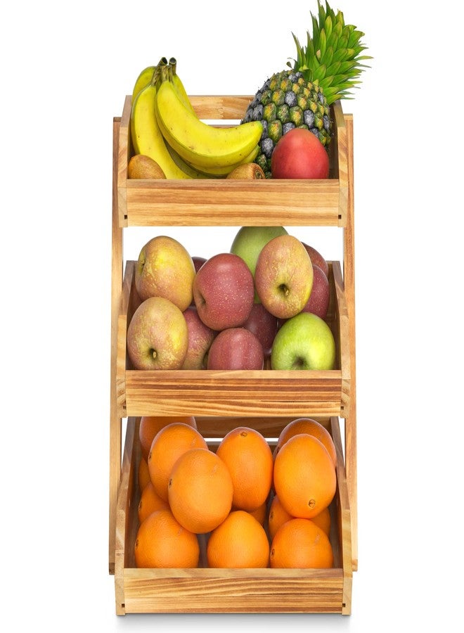 Merysen 3 Tier Wooden Fruit Basket For Kitchen, Bread Vegetable Fruit Basket Bowl Stand, Farmhouse Fruit Bowl for Countertop, Large - Image 4