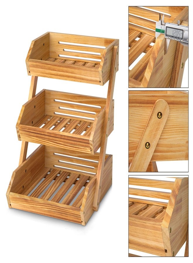Merysen 3 Tier Wooden Fruit Basket For Kitchen, Bread Vegetable Fruit Basket Bowl Stand, Farmhouse Fruit Bowl for Countertop, Large - Image 3