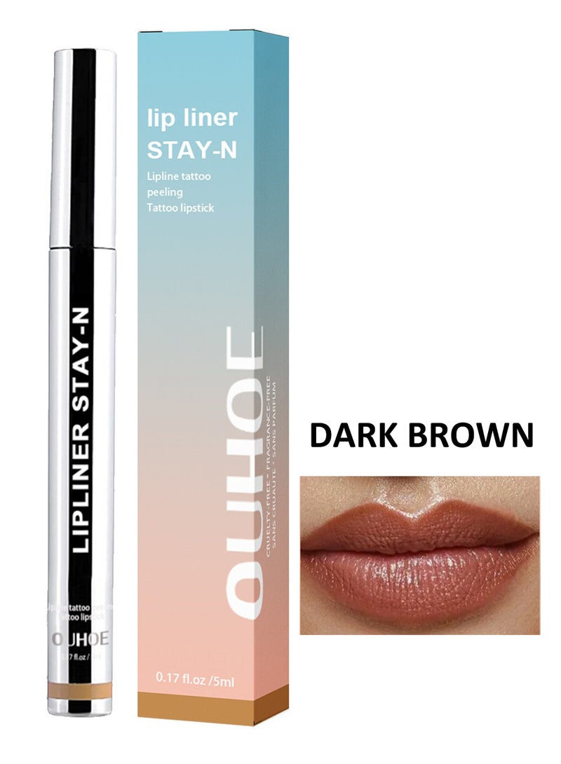 OUHOE Lipline Tattoo Peeling Tattoo Lipstick, Peel-Off Lip Liner Pencil, Waterproof Lip Shape Definer Easy to Apply for Women, Dark Brown  - Image 1