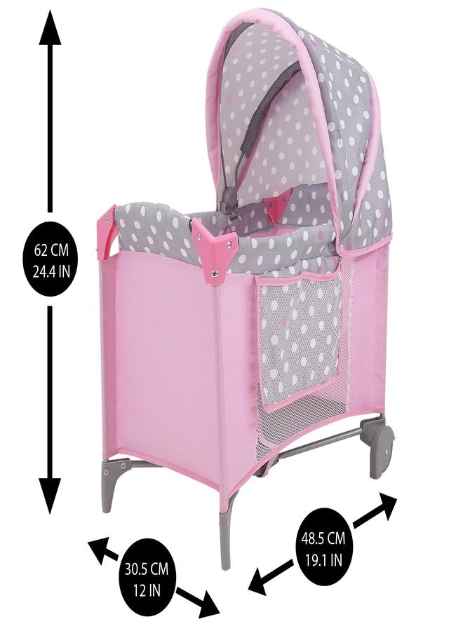 509 Crew: Cotton Candy Pink: Doll Play Yard - Pink, Grey, Polka Dot - for Dolls Up to 18", Foldable, Retractable Canopy, Kids Pretend Play, Ages 3+ - Image 3