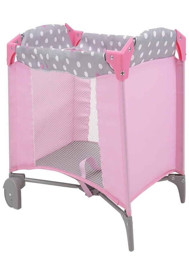 509 Crew: Cotton Candy Pink: Doll Play Yard - Pink, Grey, Polka Dot - for Dolls Up to 18", Foldable, Retractable Canopy, Kids Pretend Play, Ages 3+ - Image 2