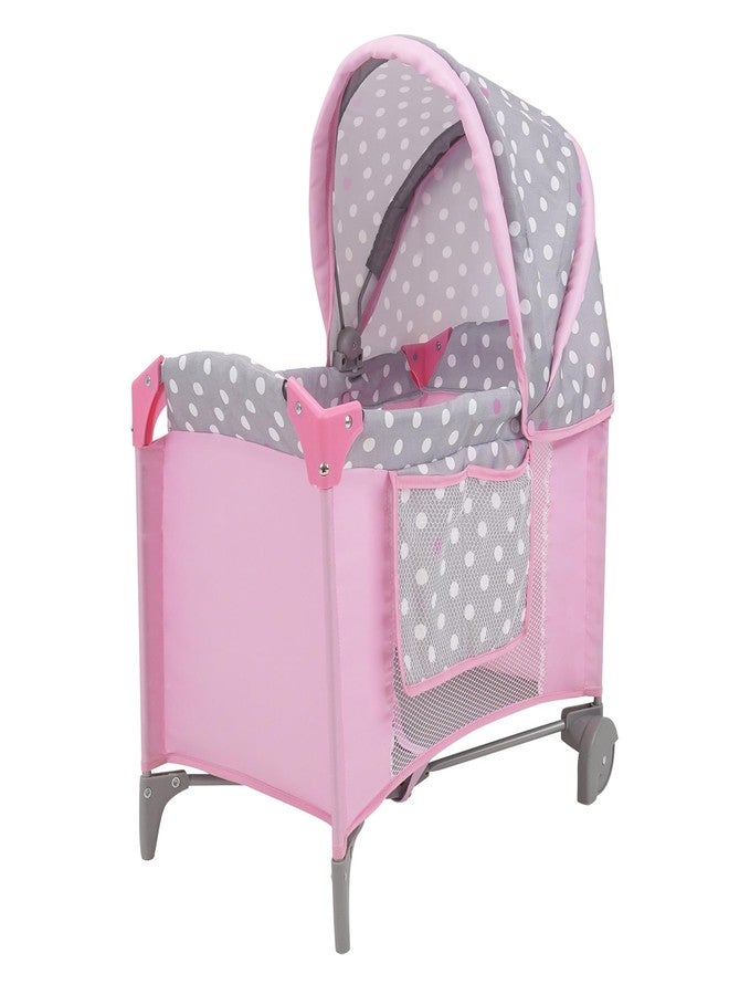 509 Crew: Cotton Candy Pink: Doll Play Yard - Pink, Grey, Polka Dot - for Dolls Up to 18", Foldable, Retractable Canopy, Kids Pretend Play, Ages 3+ - Image 1