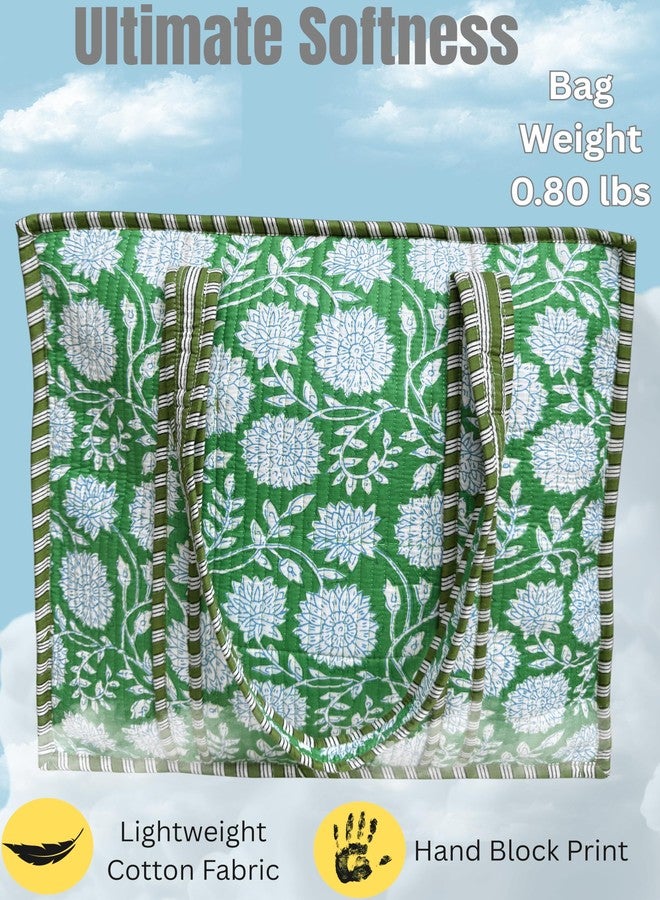 Third Eye Export 100% Cotton Quilted Tote Bag 18x16- Large Zipper Beach Bag & Travel Bag Green Purse Reusable Grocery Bags, Jordy Blue Floral Print, 18X16 Inches - Image 3