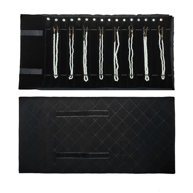 SCIKHEFT Portable Jewelry Roll Untangled Secure Necklace Travel Storage Bag Displays Holder 16 Chain (Black Diamond) - Image 1