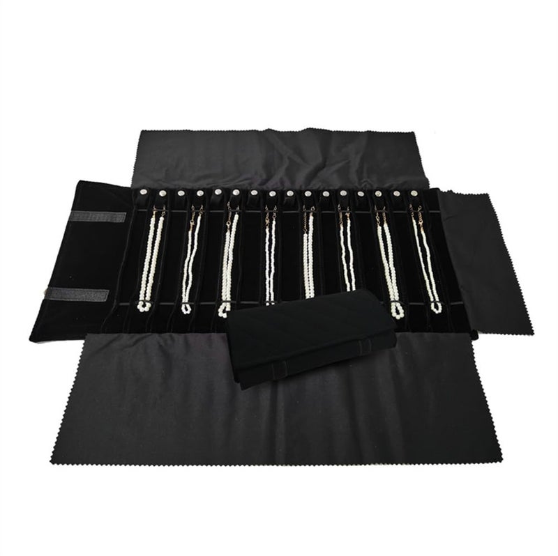 SCIKHEFT Portable Jewelry Roll Untangled Secure Necklace Travel Storage Bag Displays Holder 16 Chain (Black Diamond) - Image 2