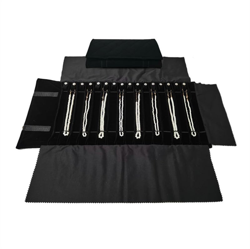 SCIKHEFT Portable Jewelry Roll Untangled Secure Necklace Travel Storage Bag Displays Holder 16 Chain (Black Diamond) - Image 5