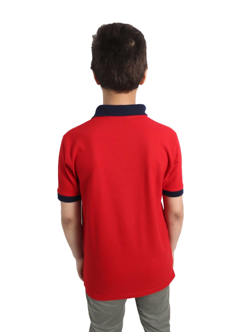 OneHand T-Shirt Polo Cotton Short Sleeves For Kids - Red - Image 3