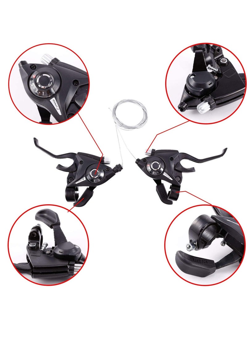 Generic Bike Shifters, 2Pcs Gear Levers for Mountain Bikes Road Bike Shifters Gear Shift Brake Combination with Brake Cable, 3x7 Speed Changer Shifter Set Cycle Gear Shifter Transmission for Mtb Road Bike  - Image 2