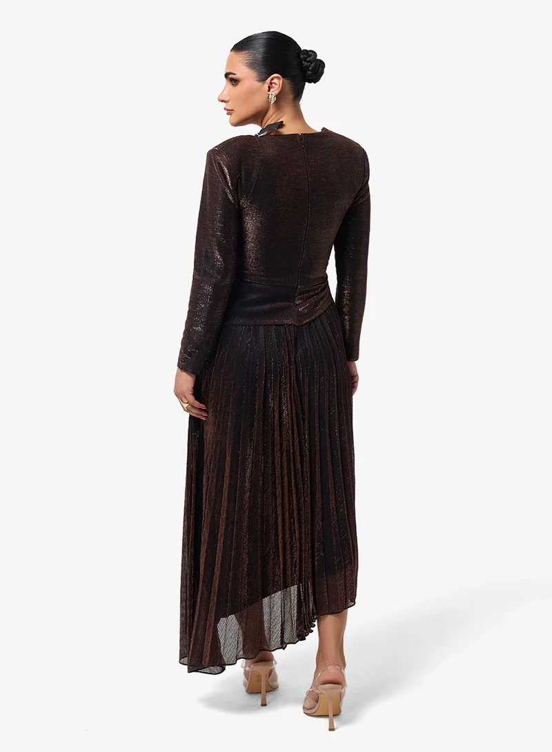 Threadz by Ajooni Pleated Long Sleeve Midi Dress