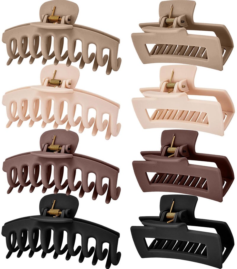 Mia Klein Hair Claw Clips for Women Matte Non-Slip 8-Pack | 4.3 inch & 3.5 inch Hair Clips | Strong Hold for Thick/Thin Hair & Curly Hair | Neutral Colors, All-Day Secure Grip - Image 1