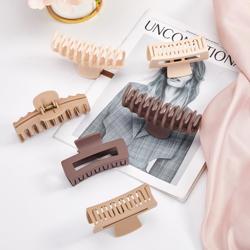 Mia Klein Hair Claw Clips for Women Matte Non-Slip 8-Pack | 4.3 inch & 3.5 inch Hair Clips | Strong Hold for Thick/Thin Hair & Curly Hair | Neutral Colors, All-Day Secure Grip - Image 5