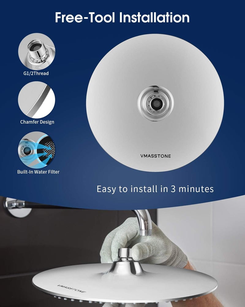 VMASSTONE Large Shower Head 9In High Pressure Showerhead - Tool Free Installation- with Large Spray Surfaces and 200 Nozzles for Delicate and Unstimulate Shower Experience (EM-001 Chrome/Dark Grey) - Image 4