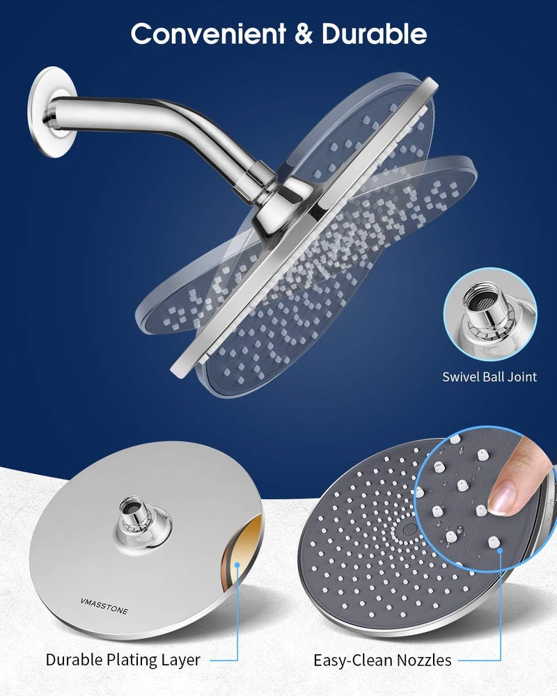 VMASSTONE Large Shower Head 9In High Pressure Showerhead - Tool Free Installation- with Large Spray Surfaces and 200 Nozzles for Delicate and Unstimulate Shower Experience (EM-001 Chrome/Dark Grey) - Image 5