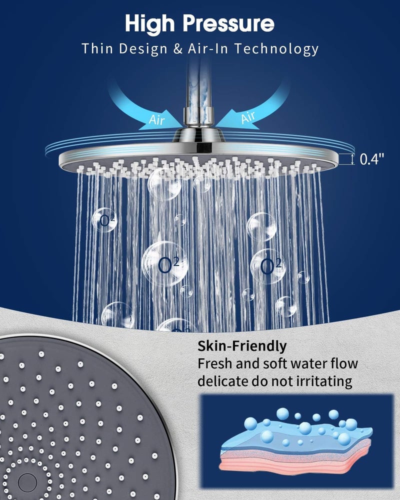 VMASSTONE Large Shower Head 9In High Pressure Showerhead - Tool Free Installation- with Large Spray Surfaces and 200 Nozzles for Delicate and Unstimulate Shower Experience (EM-001 Chrome/Dark Grey) - Image 3