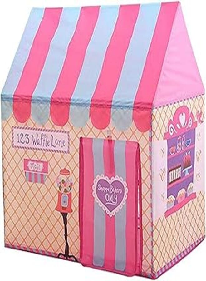 OR Princess Castle Kids Creative Dessert House Cute Outdoor Camping Break Tent Colorful Flags Baby Toy with Play Tunnel Playing Game 