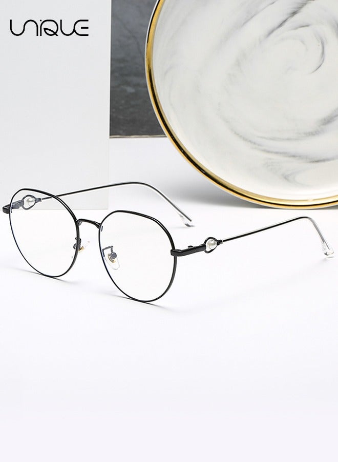 يونيك نظارات - نظارات حجب الضوء الأزرق - نظارات ذات إطار كبير - معابد اللؤلؤ - نظارات غير قصيرة النظر - نسائي للقراءة / الألعاب / التلفزيون / نظارات الهاتف المحمول للرجال - مضاد لإجهاد العين (أسود) - Image 5