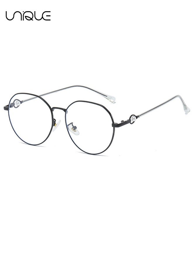 يونيك نظارات - نظارات حجب الضوء الأزرق - نظارات ذات إطار كبير - معابد اللؤلؤ - نظارات غير قصيرة النظر - نسائي للقراءة / الألعاب / التلفزيون / نظارات الهاتف المحمول للرجال - مضاد لإجهاد العين (أسود) - Image 1