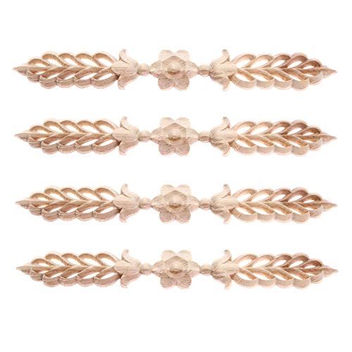 MUXSAM 4 عبوات من الزخارف الخشبية للأثاث، 24.5x3.5 سم/9.65"x1.38"، ملصق زهرة ورقة للديكور الجانبي للخزائن والأسرة والجدران والأسقف وزوايا الإطار - Image 1