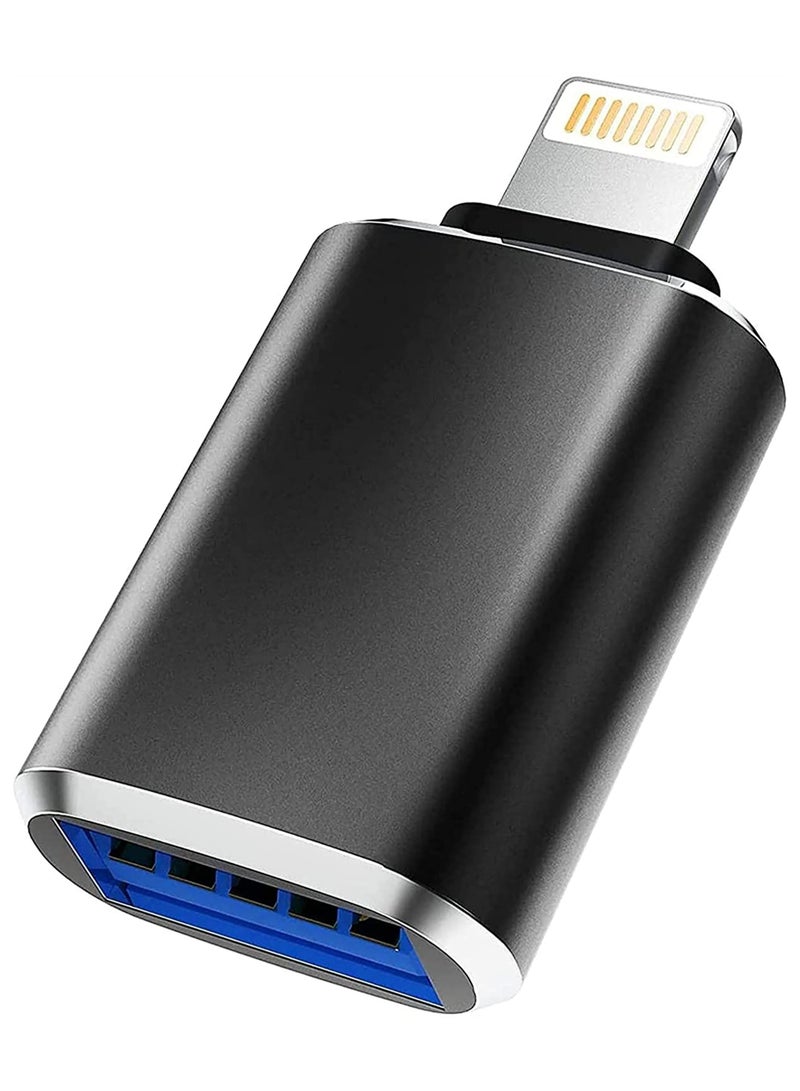 إيلونسي محول USB 3.0 محمول من Lightning إلى USB 3.0، موصل OTG من ذكر iPhone إلى USB 3.0 أنثى متوافق مع iPhone/iPad/محرك أقراص USB محمول/قارئ بطاقات/كاميرا - قطعة واحدة باللون الأسود - Image 1