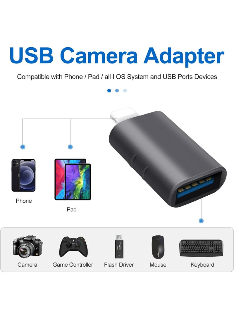 إيلونسي محول USB 3.0 محمول من Lightning إلى USB 3.0، موصل OTG من ذكر iPhone إلى USB 3.0 أنثى متوافق مع iPhone/iPad/محرك أقراص USB محمول/قارئ بطاقات/كاميرا - قطعة واحدة باللون الأسود - Image 4