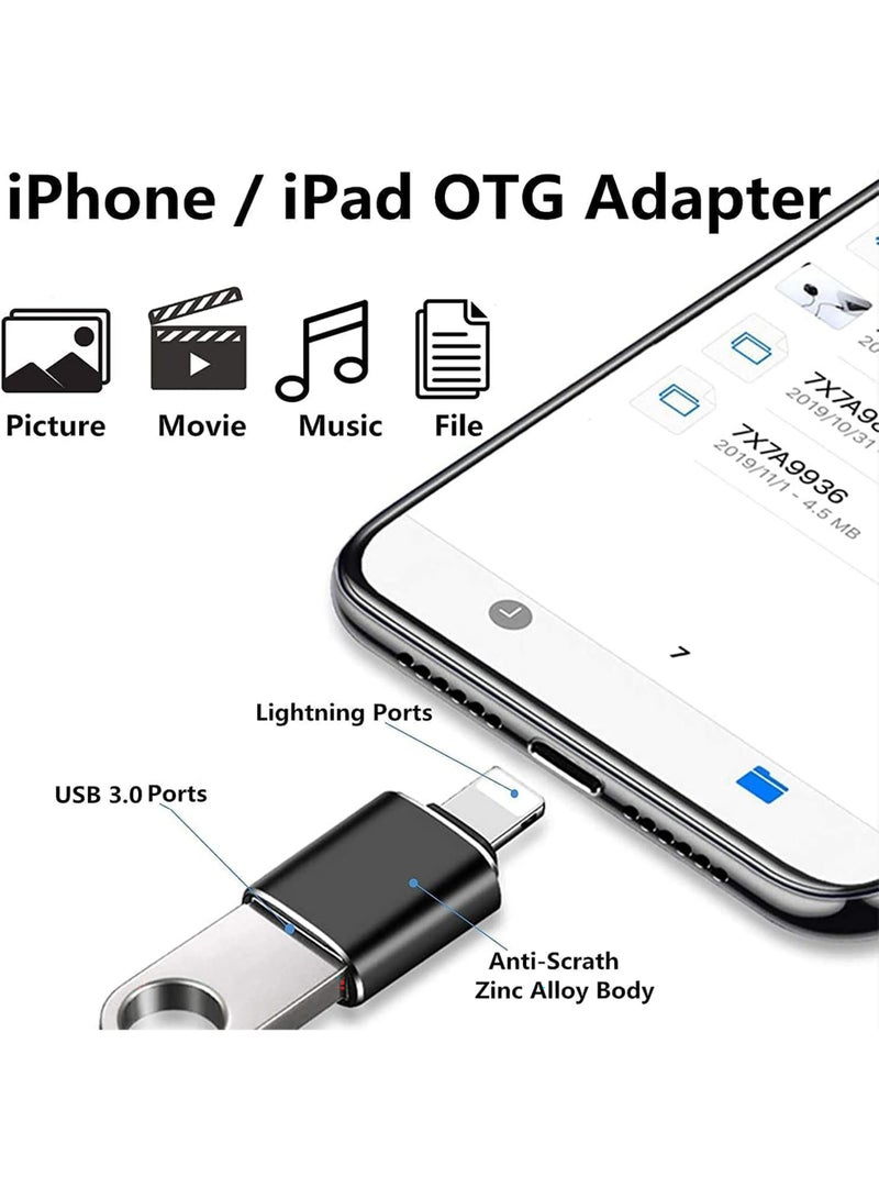 إيلونسي محول USB 3.0 محمول من Lightning إلى USB 3.0، موصل OTG من ذكر iPhone إلى USB 3.0 أنثى متوافق مع iPhone/iPad/محرك أقراص USB محمول/قارئ بطاقات/كاميرا - قطعة واحدة باللون الأسود - Image 2