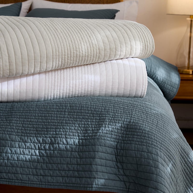 PALASSIO Striped Blue Grey 100% Cotton Quilt California Cal King Size Bedding Sets, Oversized Lightweight Channel Pick Stitch Textured Bedspread Soft Farmhouse Country Coverlet for All Season, 2 Shams - Image 5