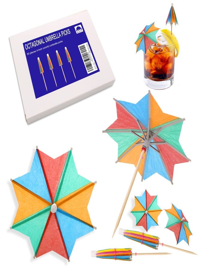 BLUETOP BLUE TOP Cocktail Umbrella Parasol Picks 4 Inch Pack 50pcs,Drink Umbrella Toothpicks for Drink&Food, Decorative toothpicks for Children's Day Party,Hotel, Restaurant,Tiki Bar,Hawaiian Party,Labor Day - Image 1