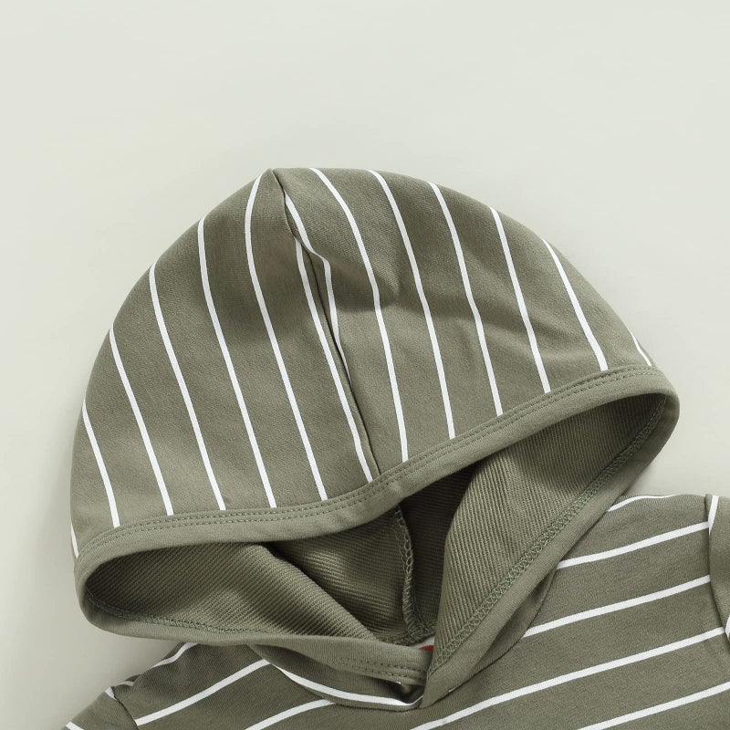 allshope Toddler Baby Boy Summer Outfit Short Sleeve Hooded Stripes Top Casual Shorts Set Infant Newborn Clothes 6 12 18 24 Month (Color Army Green, 12-18 Months) - Image 4