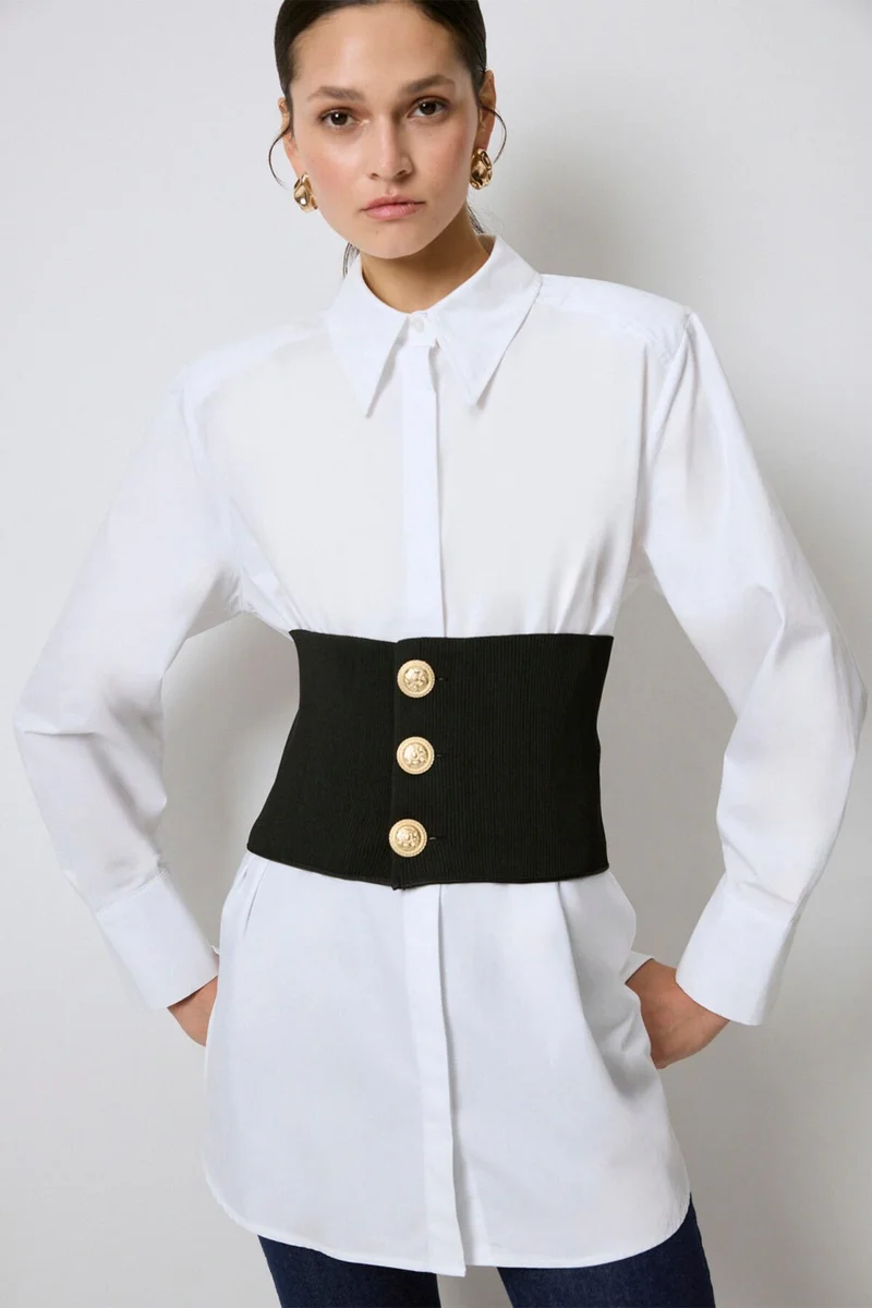 توتشي Poplin Shirt with Knitwear Garnish