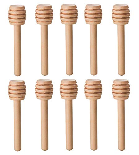 LASSUM 10 Pieces 3 Inch Wood Honey Dippers Sticks, Mini Honey Dipper Stick for Honey Jar Dispense Drizzle Honey - Image 1
