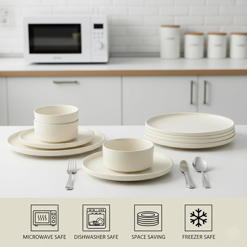 كويزين أرت طقم عشاء من الخزف الحجري من كويزين آرت مكون من 12 قطعة - خدمة كاملة لأربعة أشخاص - يشمل أطباق عشاء مقاس 28 سم، وأطباق حلويات وأوعية مقاس 21 سم - أدوات مائدة عصرية ومتينة للاستخدام المنزلي والهدايا. - Image 3