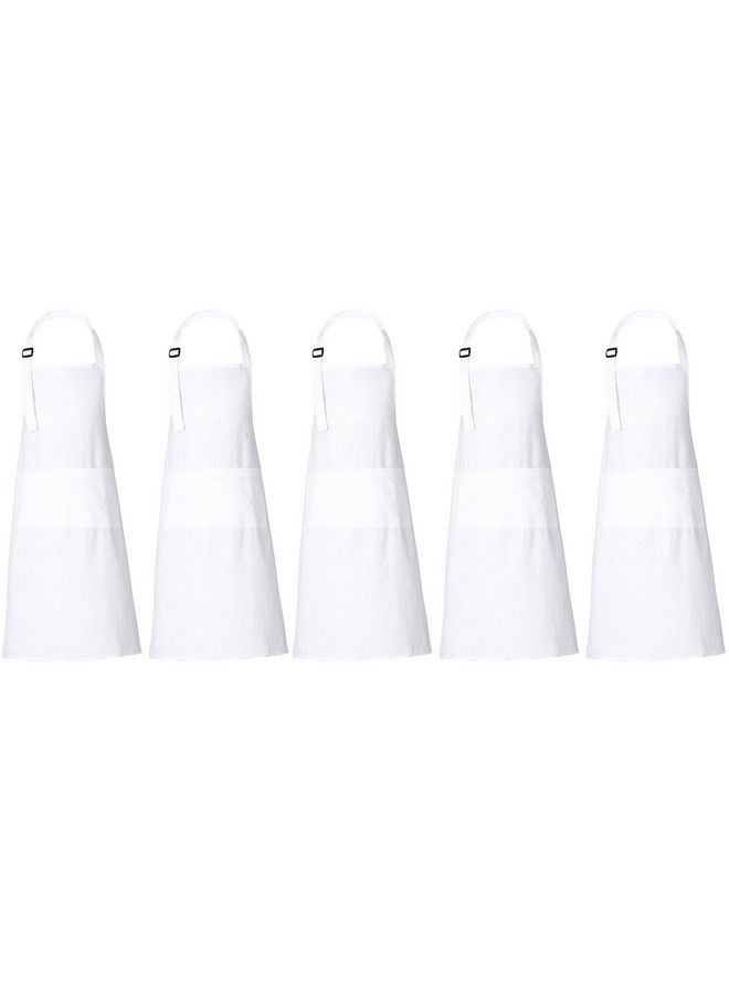 RAJRANG BRINGING RAJASTHAN TO YOU Chef Apron For Women Men With Pockets Cotton Kitchen Cooking Long Aprons White 35X27 Inches Pack Of 5  - Image 2