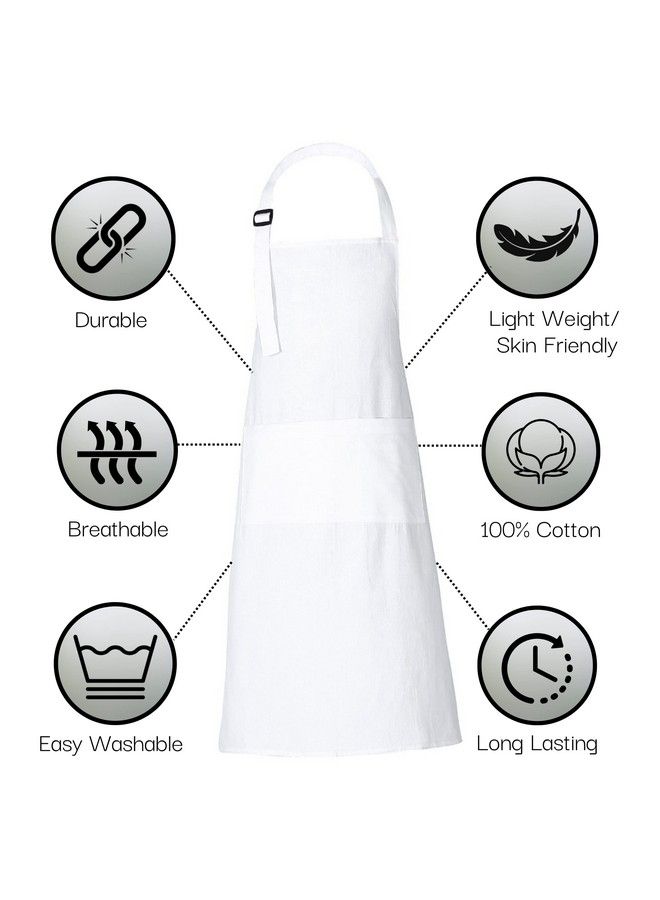 RAJRANG BRINGING RAJASTHAN TO YOU Chef Apron For Women Men With Pockets Cotton Kitchen Cooking Long Aprons White 35X27 Inches Pack Of 5  - Image 3