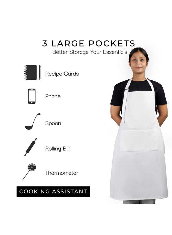 RAJRANG BRINGING RAJASTHAN TO YOU Chef Apron For Women Men With Pockets Cotton Kitchen Cooking Long Aprons White 35X27 Inches Pack Of 5  - Image 5