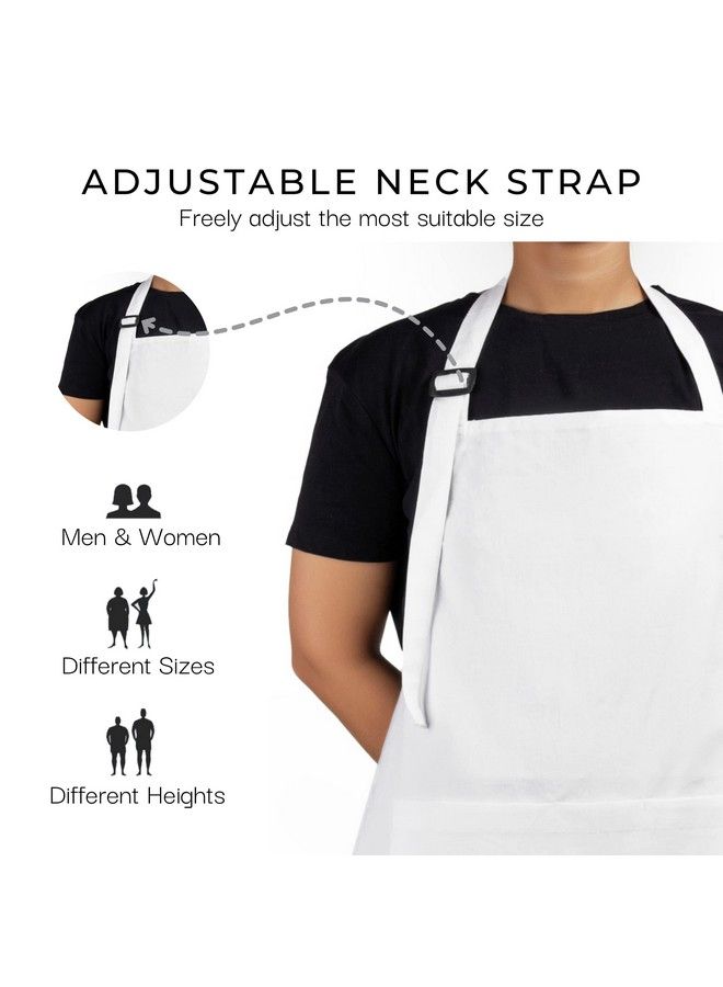 RAJRANG BRINGING RAJASTHAN TO YOU Chef Apron For Women Men With Pockets Cotton Kitchen Cooking Long Aprons White 35X27 Inches Pack Of 5  - Image 4
