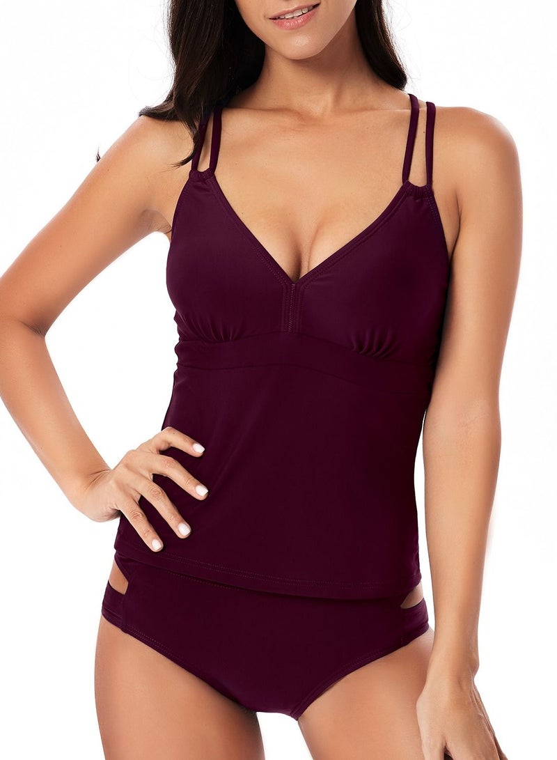 Loquat Solid Color Plunge Swimsuit Purple - Image 1