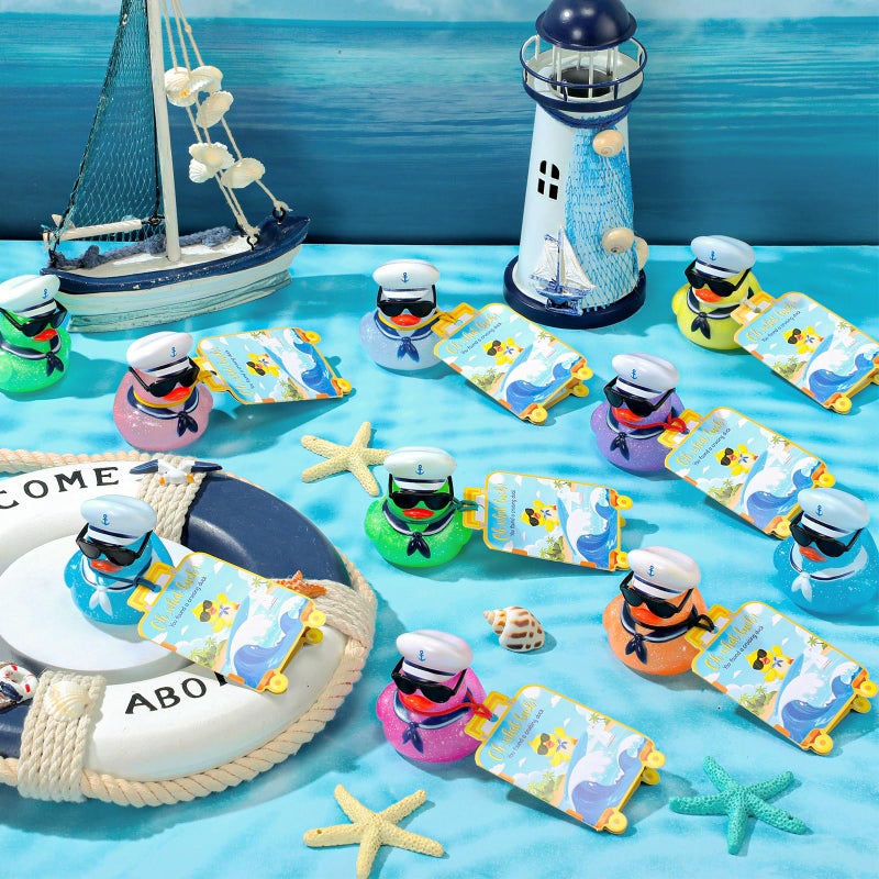 Halloscume 72 Pcs Duck Tag Cruise Kit Includes 24 Mini Cruise Glitter Rubber Ducks with Sunglasses Bulk 24 Duck Tags 24 Elastic Rubber Bands for Cruising Luggage Game Rewards (Suitcase Style) - Image 3