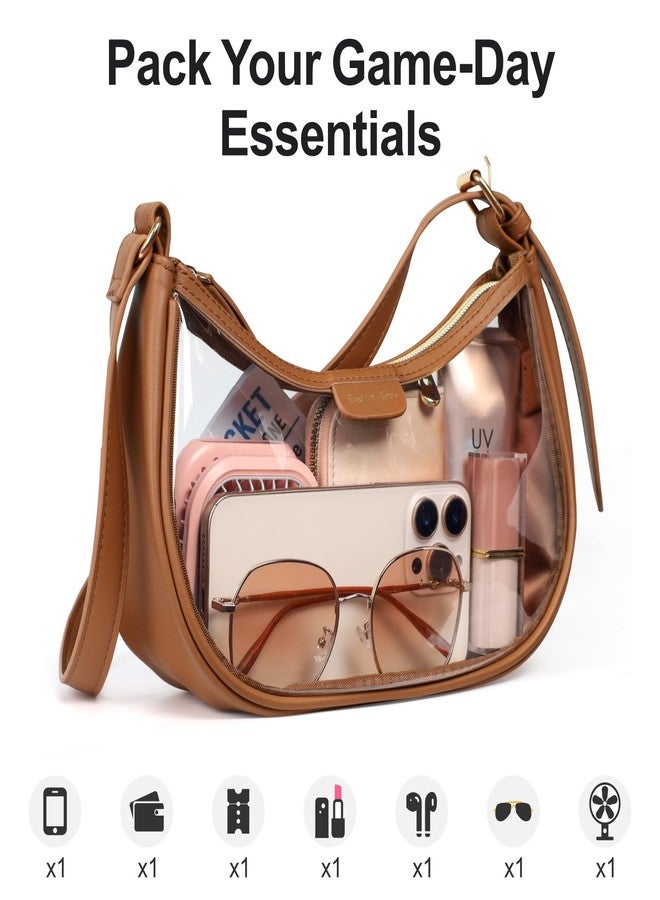 PACKISM Clear Shoulder Bags for Women 9x6x3 - Clear Bag for Stadium Events, PVC Leather Handbag Transparent Bag with 11-14 Inch Adjustable Short Strap, Perfect for Sport Events Concert Daily, Brown - Image 5