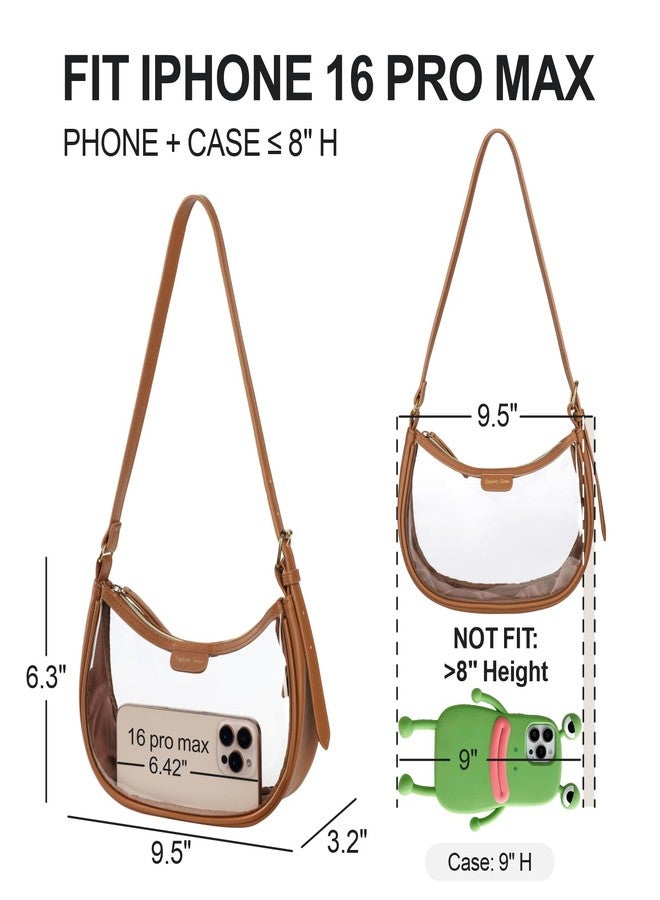 PACKISM Clear Shoulder Bags for Women 9x6x3 - Clear Bag for Stadium Events, PVC Leather Handbag Transparent Bag with 11-14 Inch Adjustable Short Strap, Perfect for Sport Events Concert Daily, Brown - Image 3