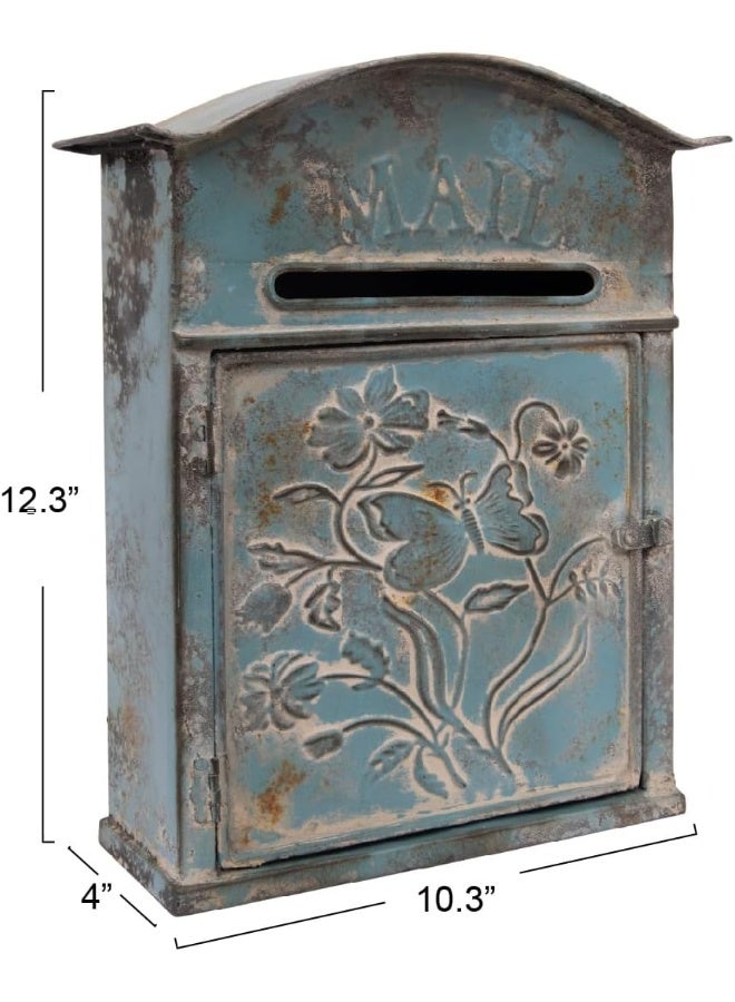Creative Co-op Creative CoOp Distressed Blue Embossed Tin Mail Box - Image 3
