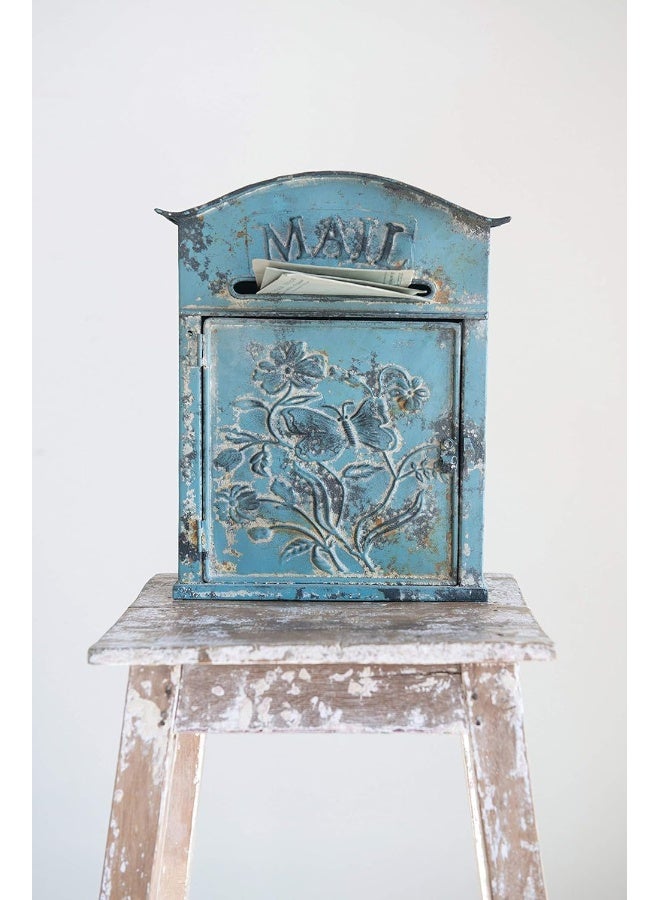 Creative Co-op Creative CoOp Distressed Blue Embossed Tin Mail Box - Image 4
