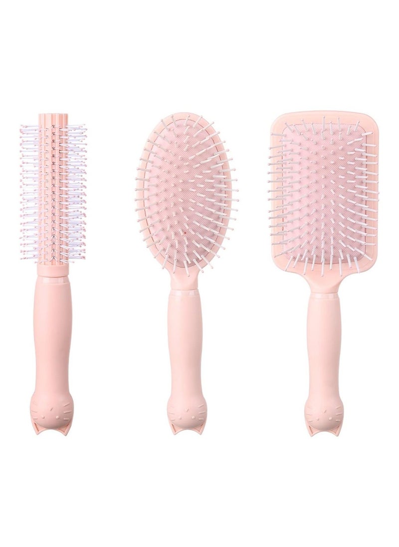 Y&D Anti Static Hair Brush Set, Massage Oval Comb Round Detangling for Women, Reducing Breakage and Frizzy, 3 Pcs, Pink  - Image 1