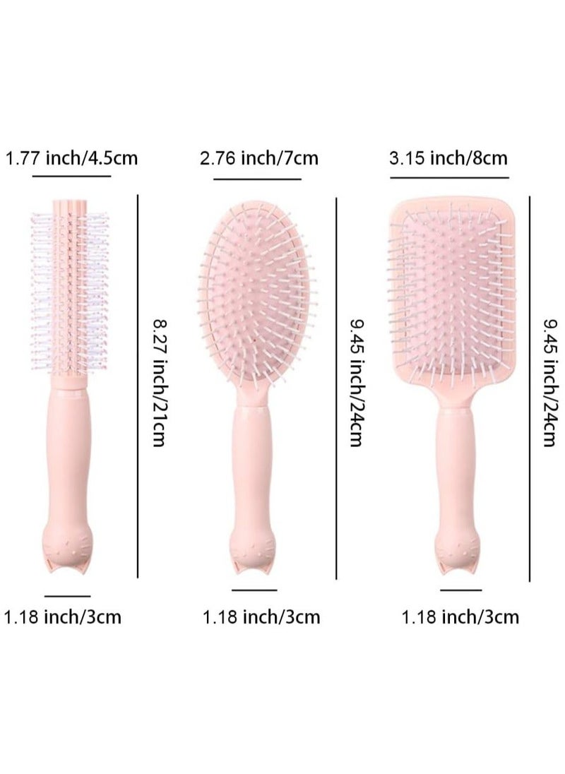 Y&D Anti Static Hair Brush Set, Massage Oval Comb Round Detangling for Women, Reducing Breakage and Frizzy, 3 Pcs, Pink  - Image 5