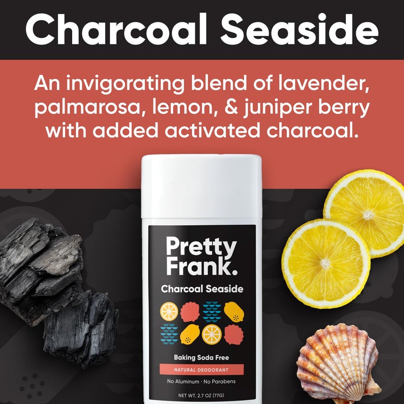 Pretty Frank Natural Aluminum-Free Deodorant Stick with Charcoal, Baking Soda-Free, Charcoal Seaside (1-Pack) | Sensitive Skin Friendly, Effective Odor Control for Women & Men, Organic Ingredients - Image 2