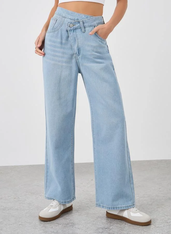 ستايلي Styli Women Blue Wide Leg Jeans with Cross Waistband
