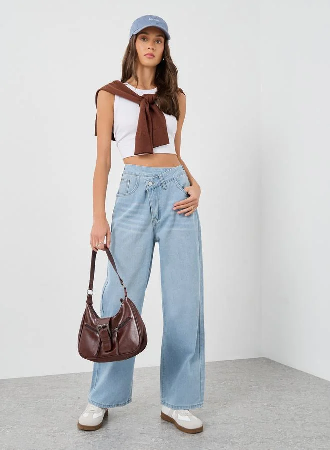 ستايلي Styli Women Blue Wide Leg Jeans with Cross Waistband