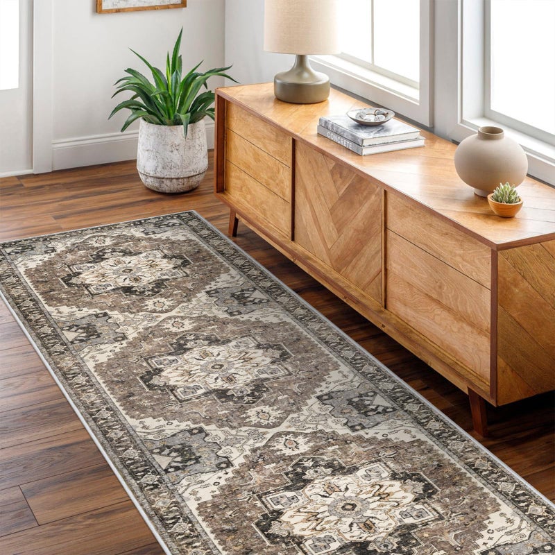 RUUGME Washable Kitchen Runner Rug - 2'6''x12' Hallway Rug Distressed Mats Non-Slip Soft Room Floor Carpet for Dining Room (Beige, 2'6'' x 12') - Image 4