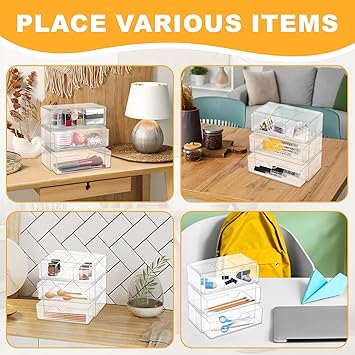 Hejo 3 Pcs Cosmetics Organiser with Drawer Transparent Acrylic Makeup Organisers Storage Stackable Skincare Organiser Simplicit Dressing Table Organisers for Bedroom Bathroom Vanity - Image 4